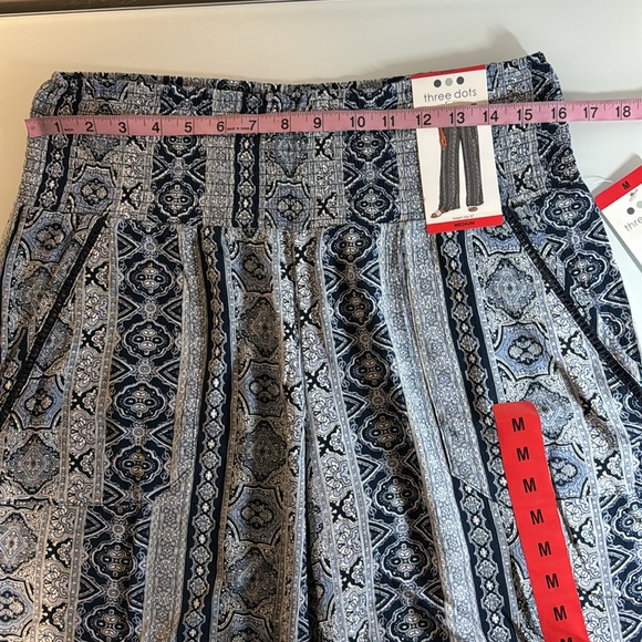 Three Dots blue & white boho wide leg pants w/ pockets M - Picture 11 of 12